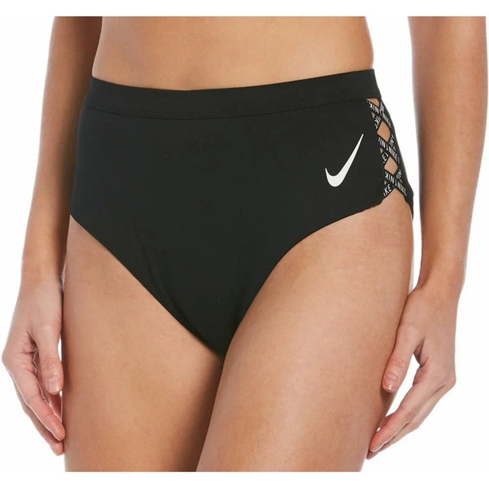 Nike Womens High Waist Lattice Side Swim Bikini Bottoms Black Size Medium NEW